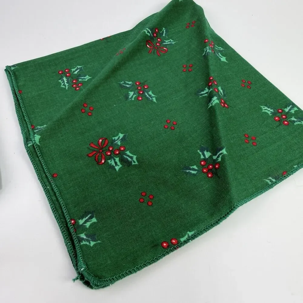 Set 4 Vintage Green Red Holly Christmas Dinner Napkins Cotton 15
